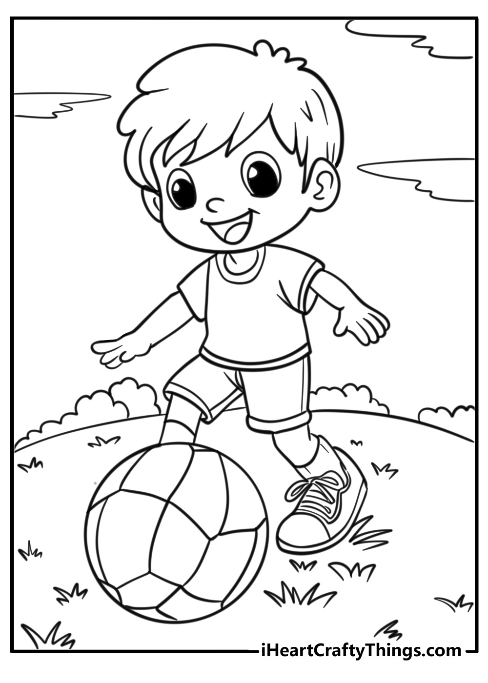 Happy boy playing with a ball coloring sheet