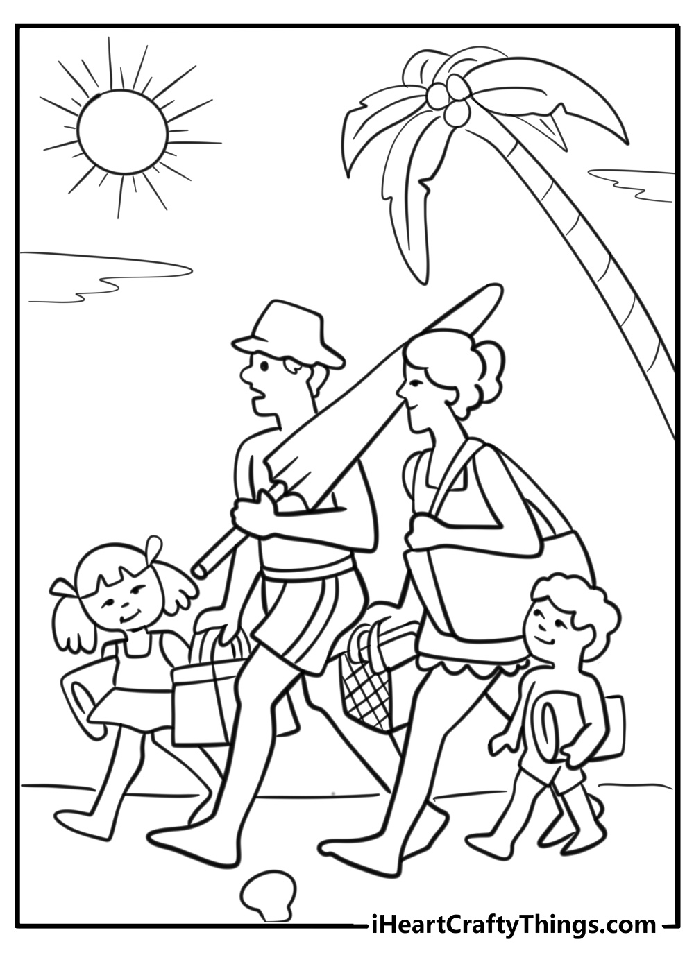 Happy family at the beach printable