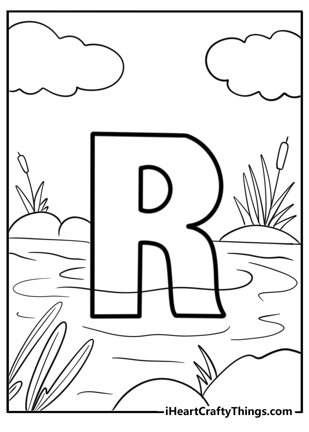 Letter r floating on a river