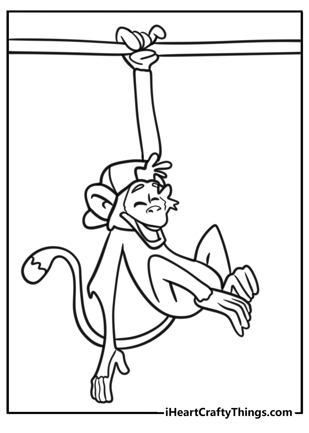 Monkey swinging on a branch fun zoo animal coloring sheet