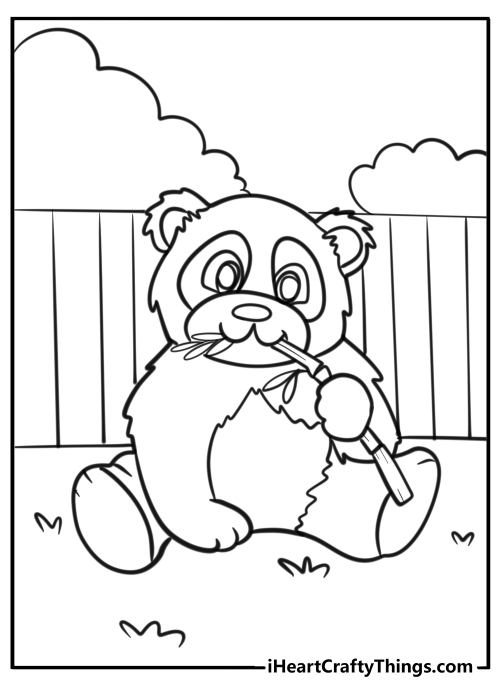 Panda eating bamboo detailed zoo animal coloring sheet