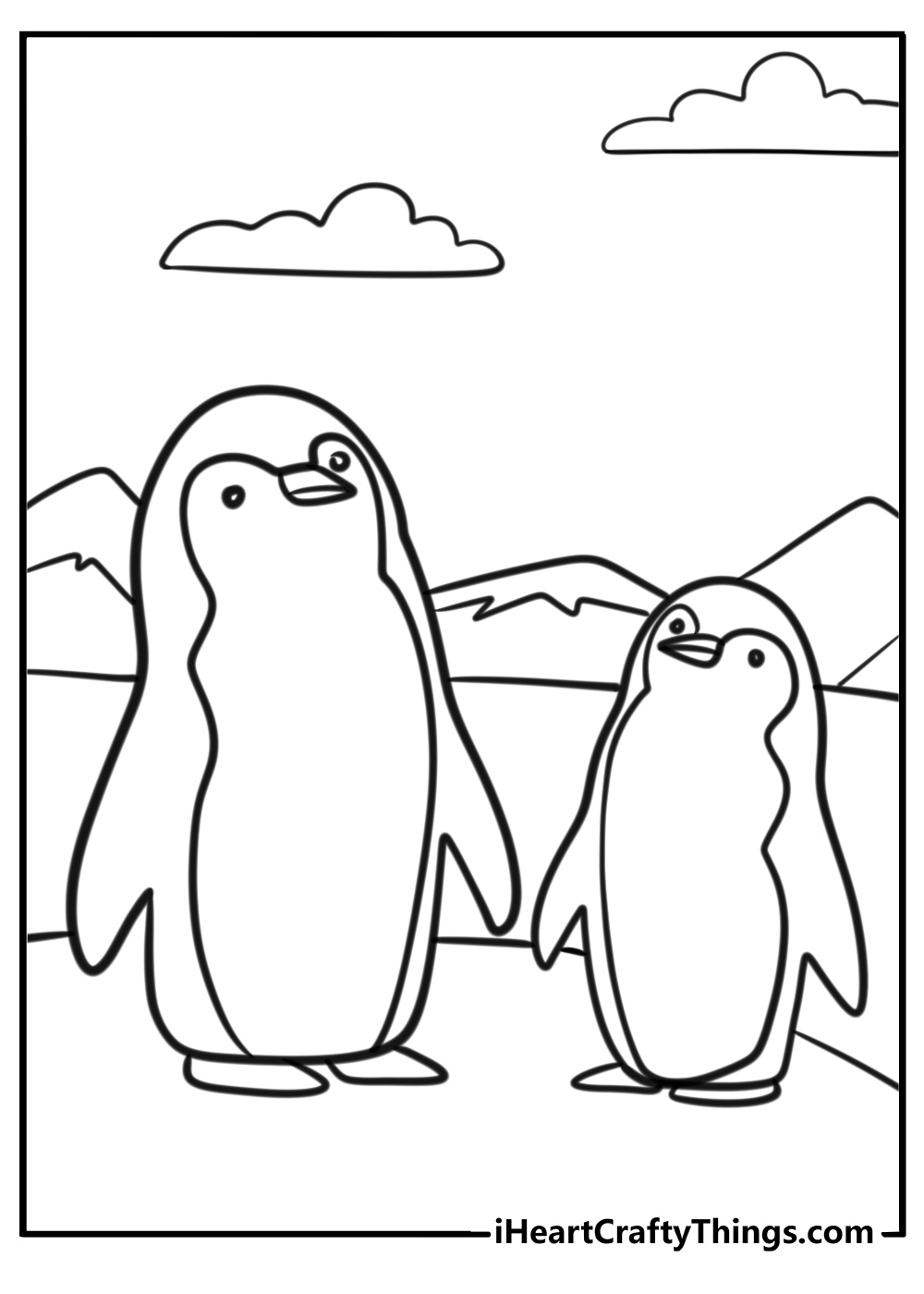 Penguins waddling together free zoo animal coloring page pdf