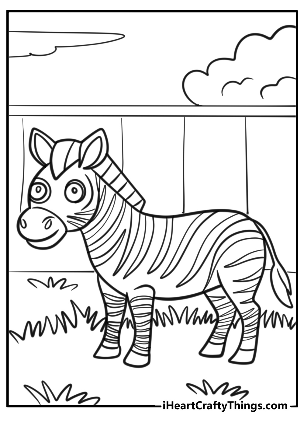 Zebra standing in the grass zoo coloring page