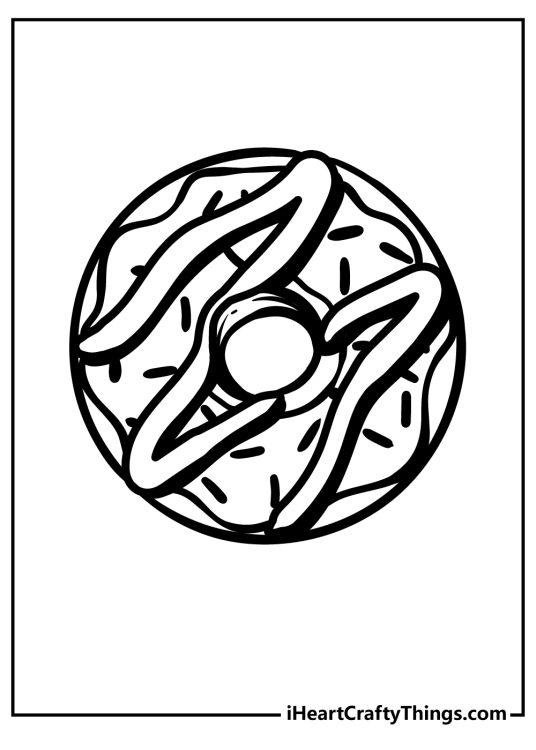 Black-and-white drawing for kids presenting donut with an erratic covering of icing