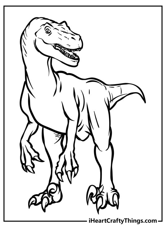 Free Jurassic World-themed page to color of an intimidating dinosaur with huge claws