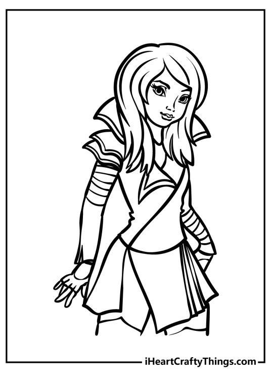 Descendants coloring page for kids featuring Mal with a great look at the details of her outfit