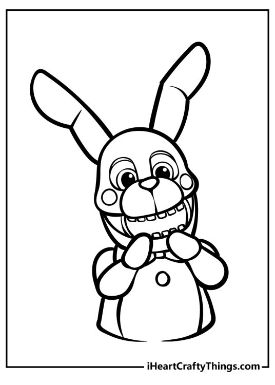 Free printable pdf presenting creepy Bonnie the bunny from Five Nights At Freddy’s