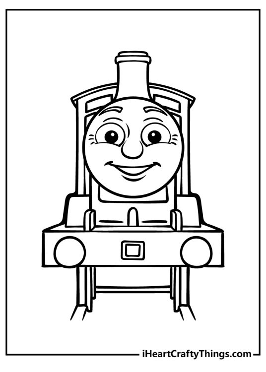 Printable pdf featuring front view of a Thomas the Train on a platform with his wheels off
