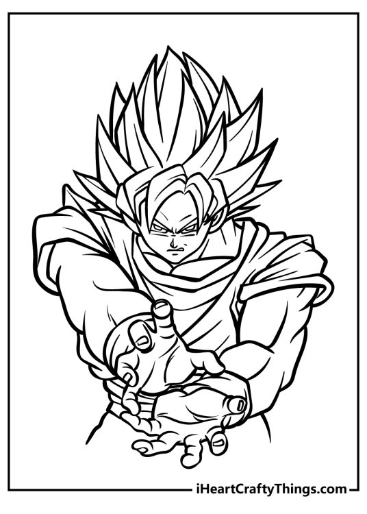 Free printable image depicting Goku with intense facial expression preparing one of his powerful moves