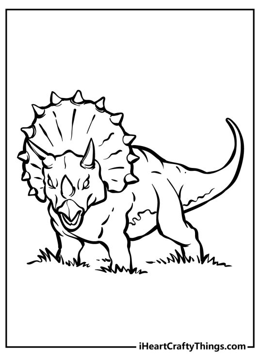 Jurassic World-themed poster presenting triceratops with its three horns a parrot-like beak and a large frill