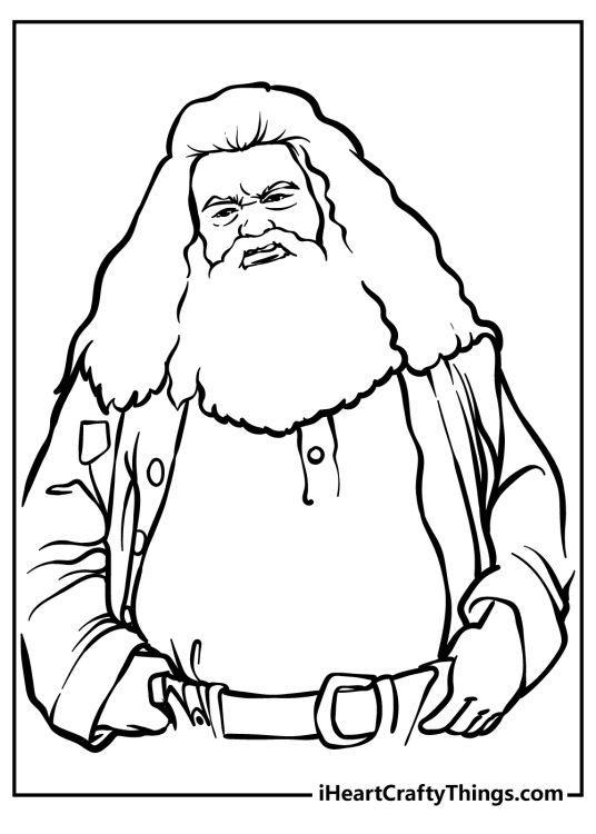 Printable coloring page for kids presenting beloved Harry Potter character Hagrid