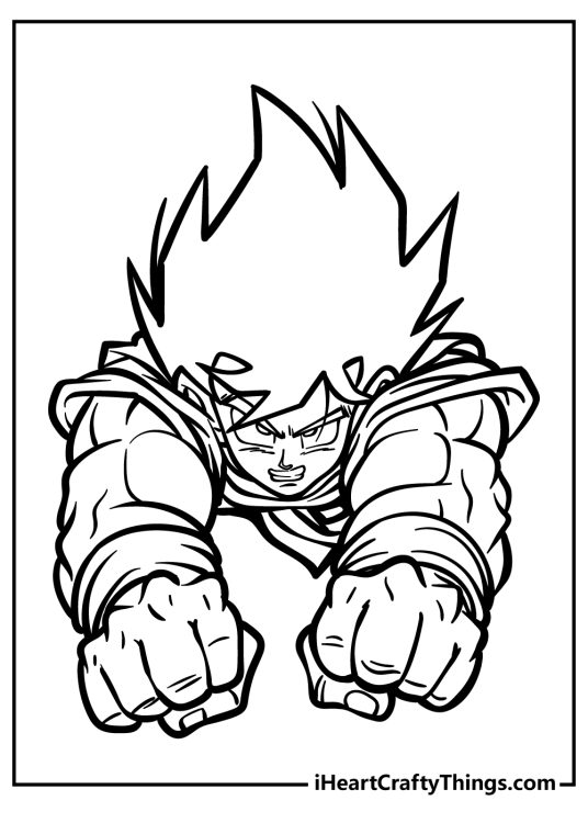 Dragon Ball Z coloring page featuring view from the top onto Goku flying through the air