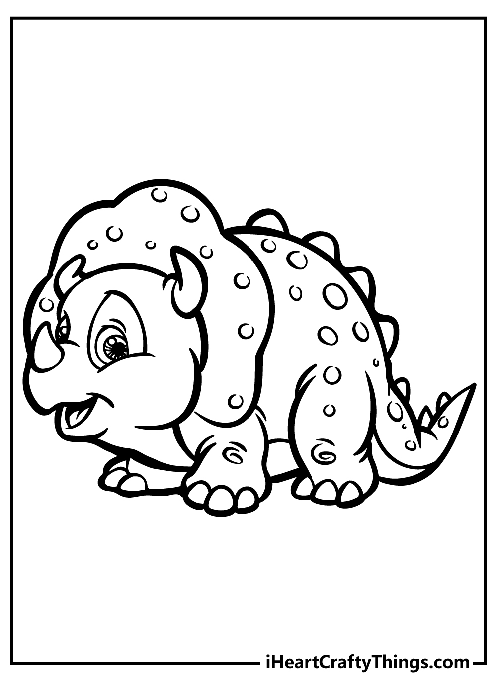 Baby Dinosaur printable pdf to color presenting triceratops with spots all over its body