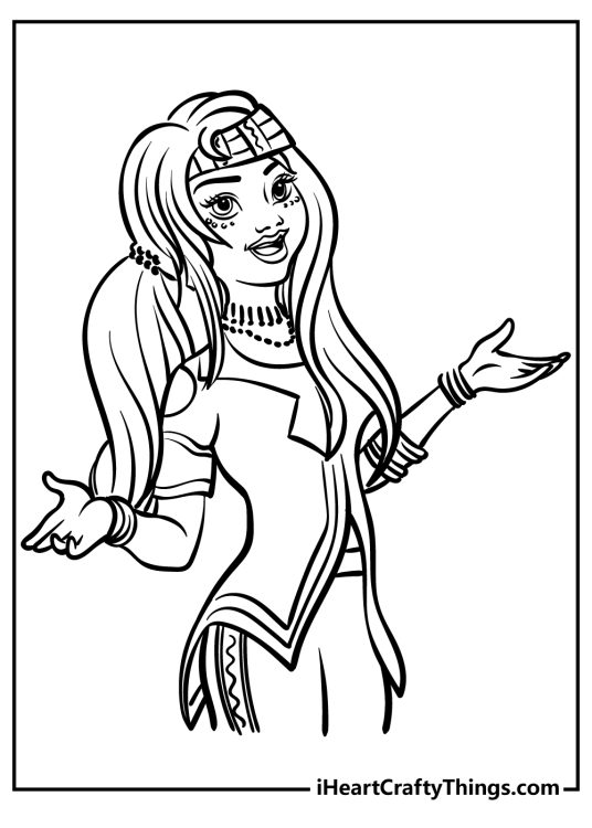 Descendants-themed drawing of a cool-looking female character wearing headband and a lot of jewelry