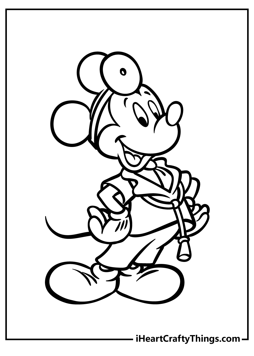 Free printable for children featuring Mickey Mouse dressed as a doctor with hands on his hips