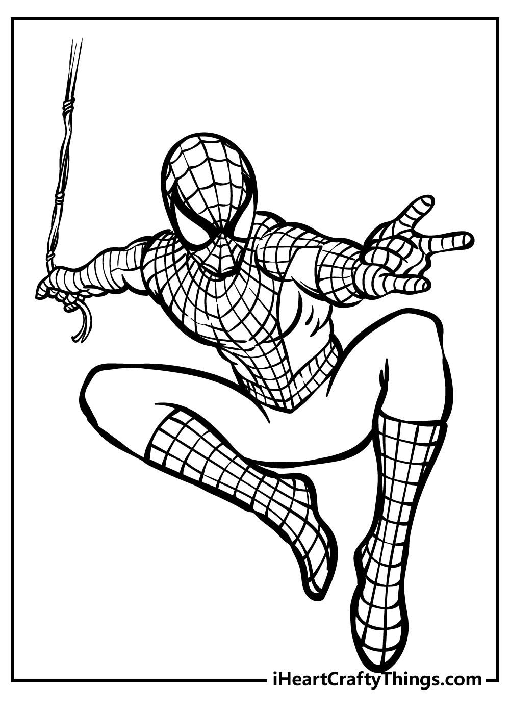 Dynamic Spider-Man jumping high with web action printable sheet