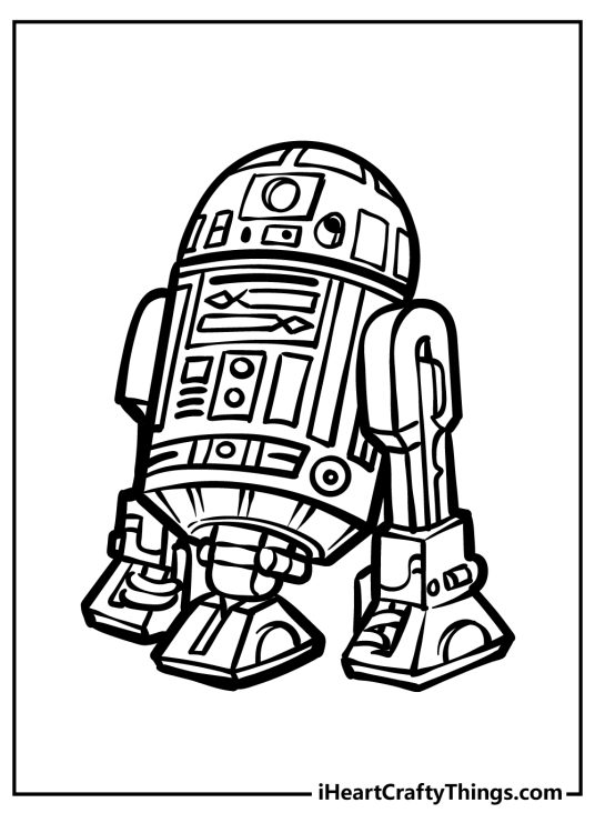 Star Wars printable picture featuring R2D2 droid drawnd with many great small details