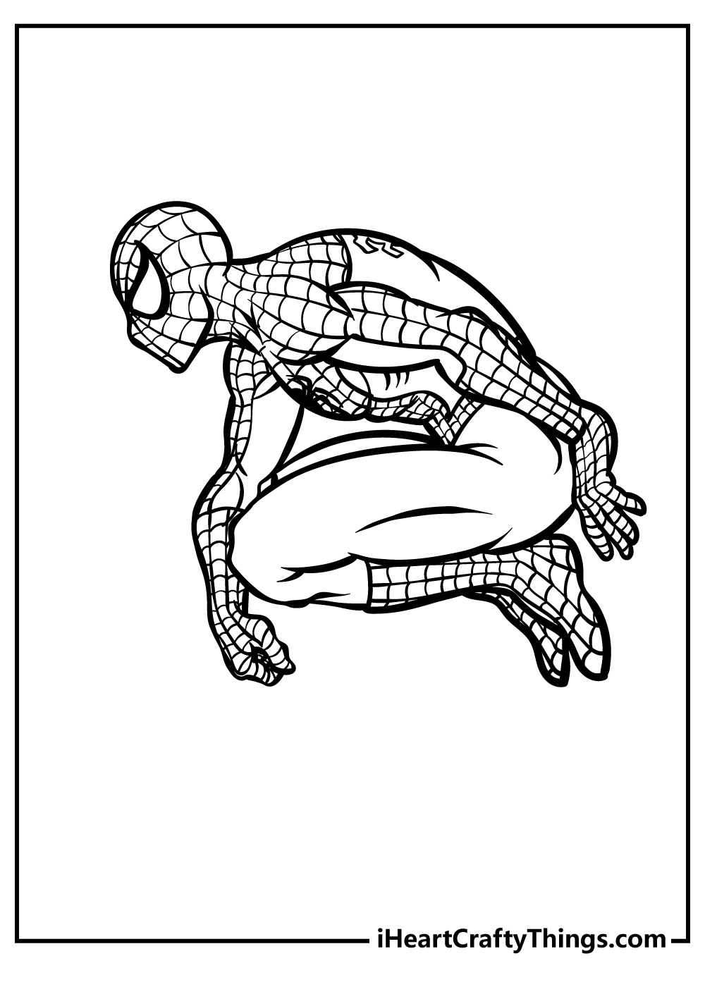 Spider-Man crouching and ready for action in this free coloring page