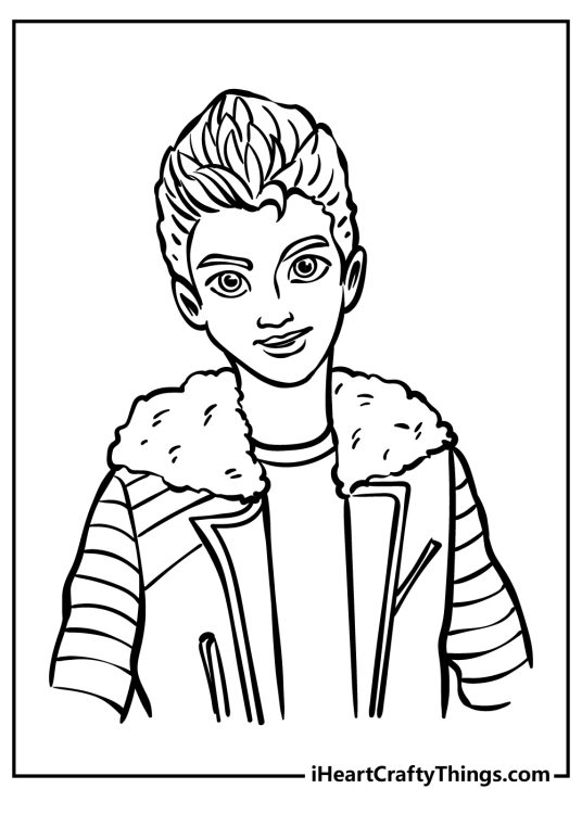 Descendants-themed coloring portrayal of a Carlos De Vil wearing jacket with some fur on the collar