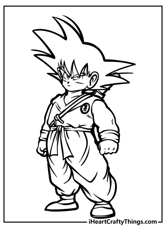Free to download coloring picture for kids presenting Goku as a younger character