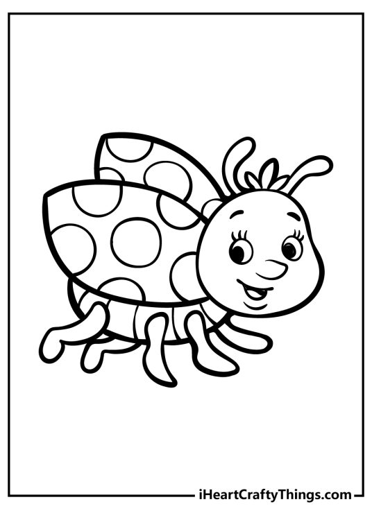 Free printable pdf featuring image of a charming ladybug flying with opened wings