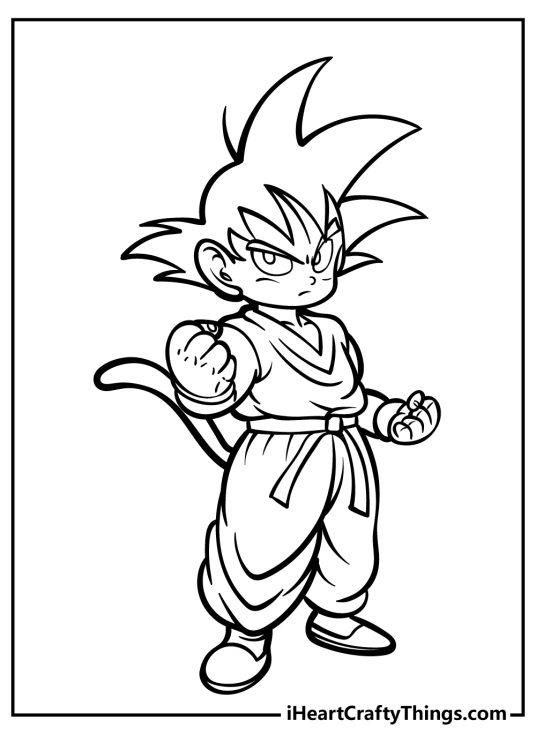 Dragon Ball Z printable presenting Goku featured as a young boy posing with clenched fists