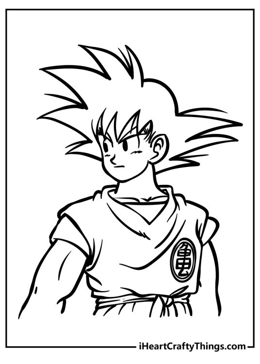 Free coloring sheet featuring Goku in his regular human form with his signature spiky hair