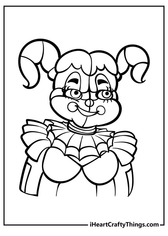 Five Nights At Freddy’s printable picture featuring a close-up of a unique-looking Circus Baby
