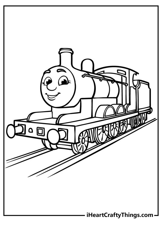 Thomas the Train printable coloring picture featuring Thomas speeding along the tracks