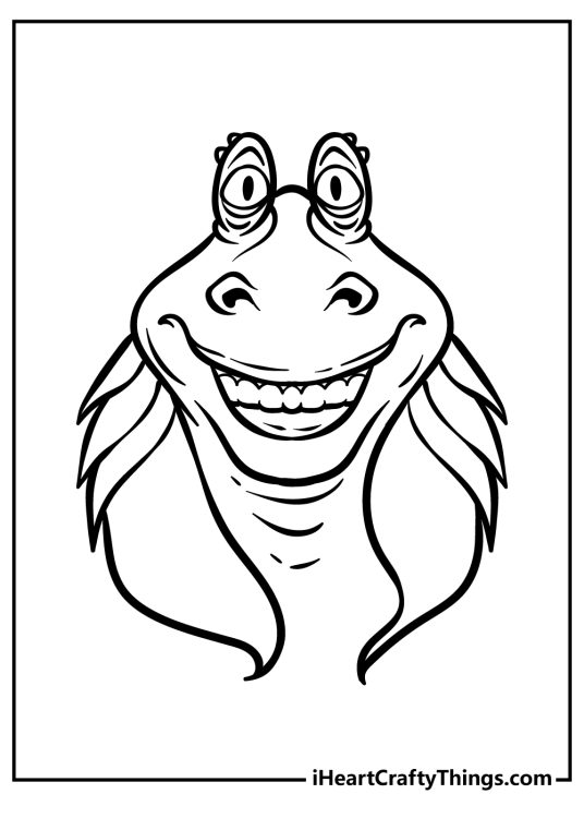 Free printable coloring sheet featuring portrayal of a wacky Star Wars character Jar Jar Binks