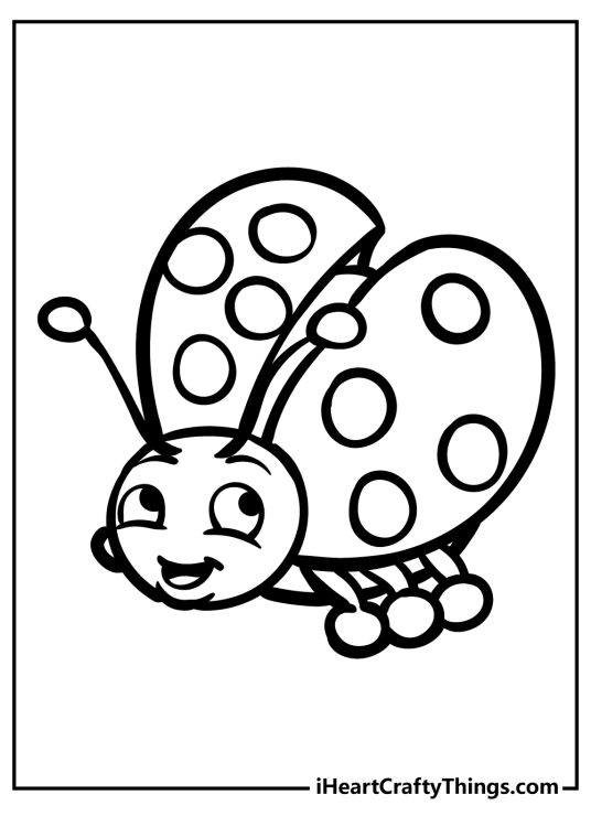 Printable image depicting ladybug opening her wings as getting ready to take flight