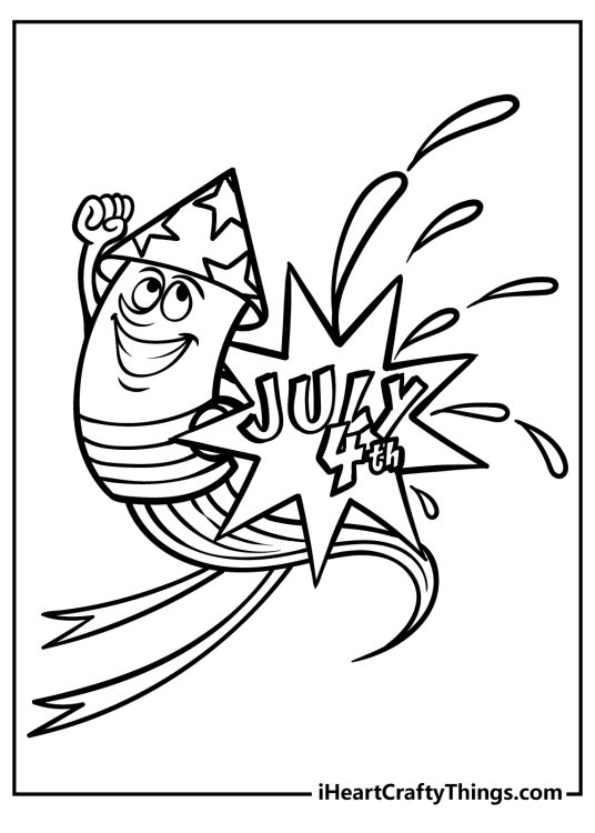 Free printable page featuring living firework zooming through the air holding a star with