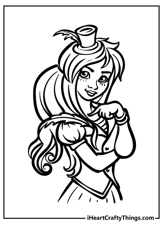 Detailed drawing of a Descendants character wearing a small hat looking cool and quirky