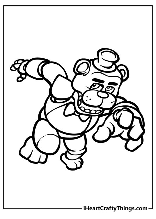 Five Nights At Freddy’s printable sheet for kids depicting Freddy lunging forward with clear background