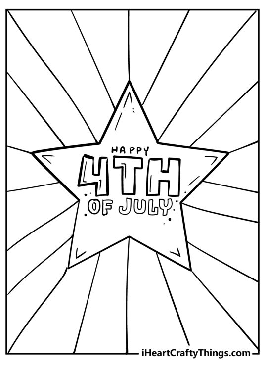 Coloring page featuring large star with a phrase