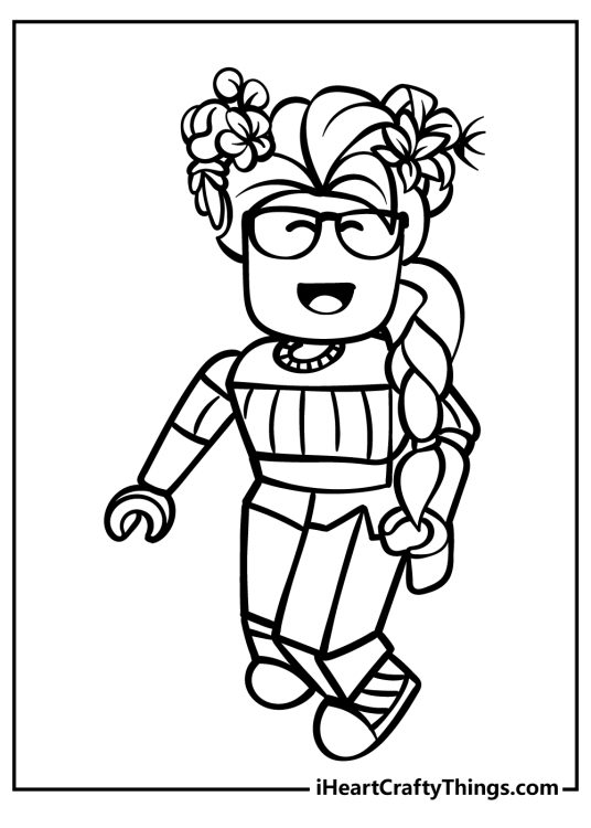 Roblox-themed printable sheet featuring character with cool hairstyle and lots of flowers in the hair