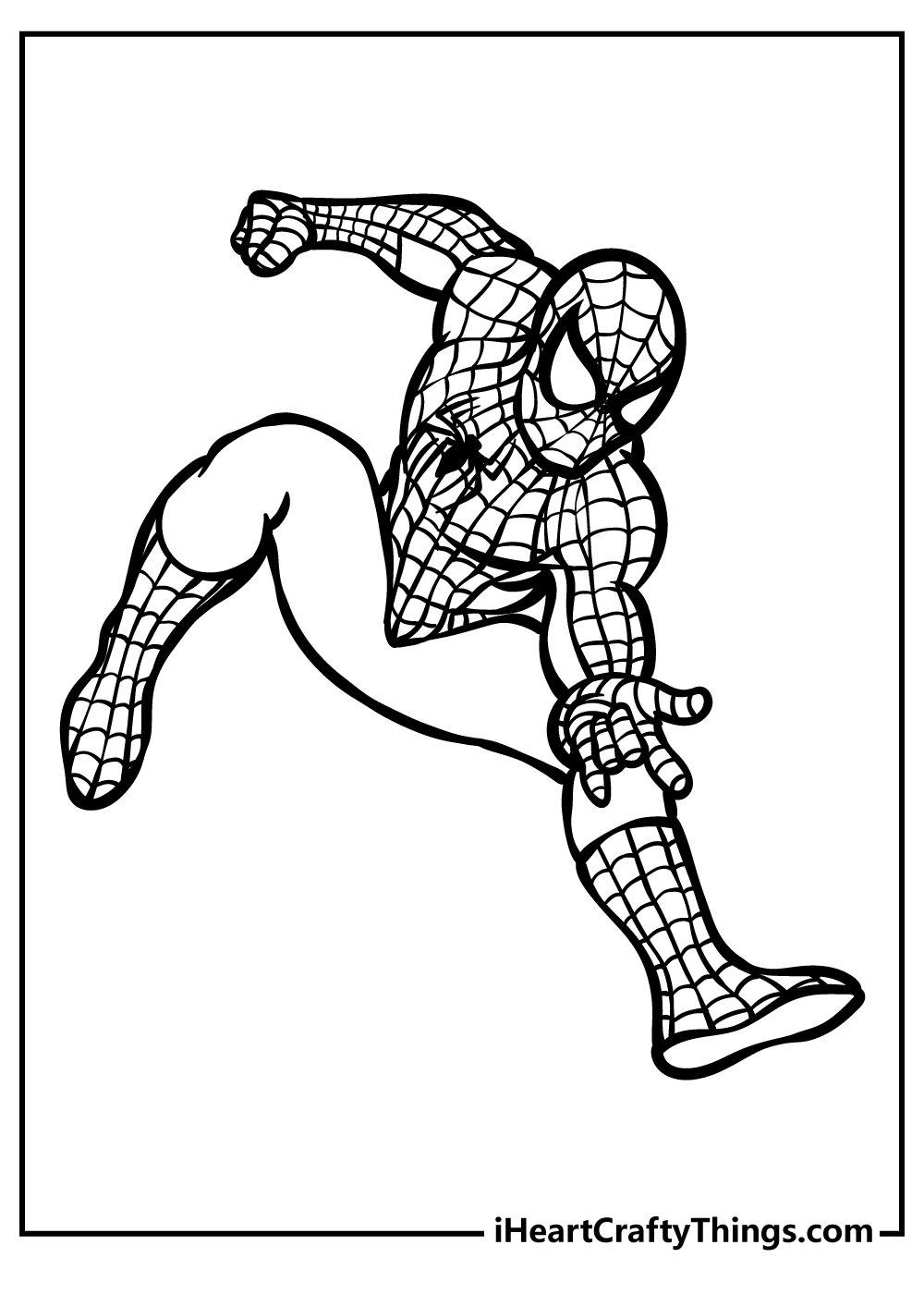 Spider-Man mid-jump pose coloring sheet