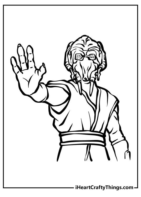 Coloring image of a character Greedo from Star Wars with a really unique head and face