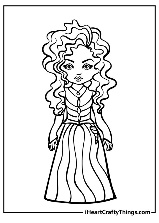 Harry Potter printable coloring drawing presenting Bellatrix Lestrange with her signature wavy hair