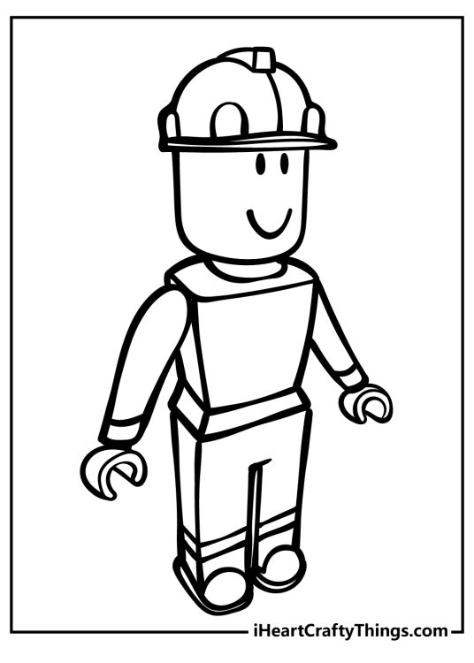 Free Roblox coloring printable for kids presenting a construction worker with a helmet