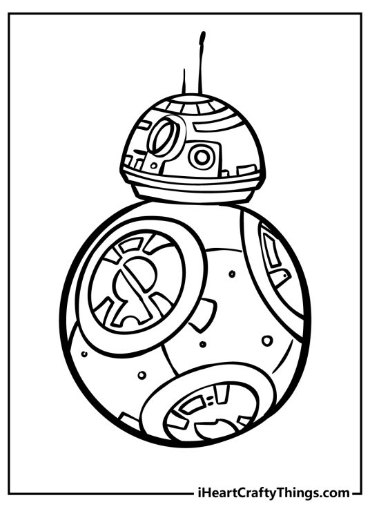 Star Wars-themed printable coloring sheet depicting a droid character BB8 with empty background
