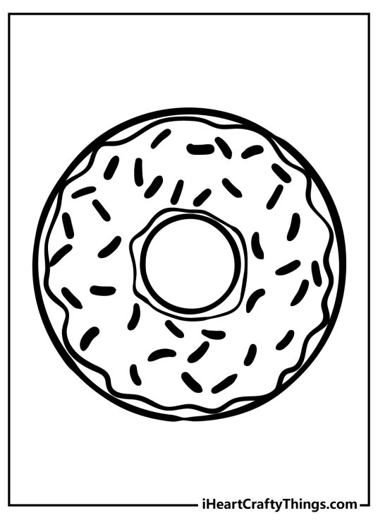 Free printable coloring sheet featuring simple design donut with some sprinkles on top