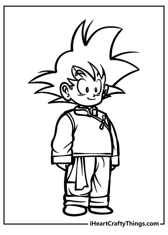 Dragon Ball Z-themed printable picture to color featuring smiling Kid Goku drawn in a simple style