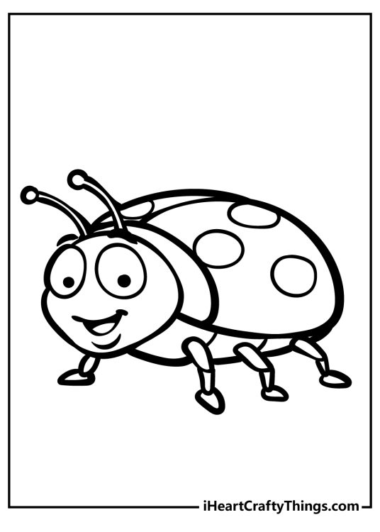 Free printable coloring drawing featuring excited cartoony ladybug with blank background