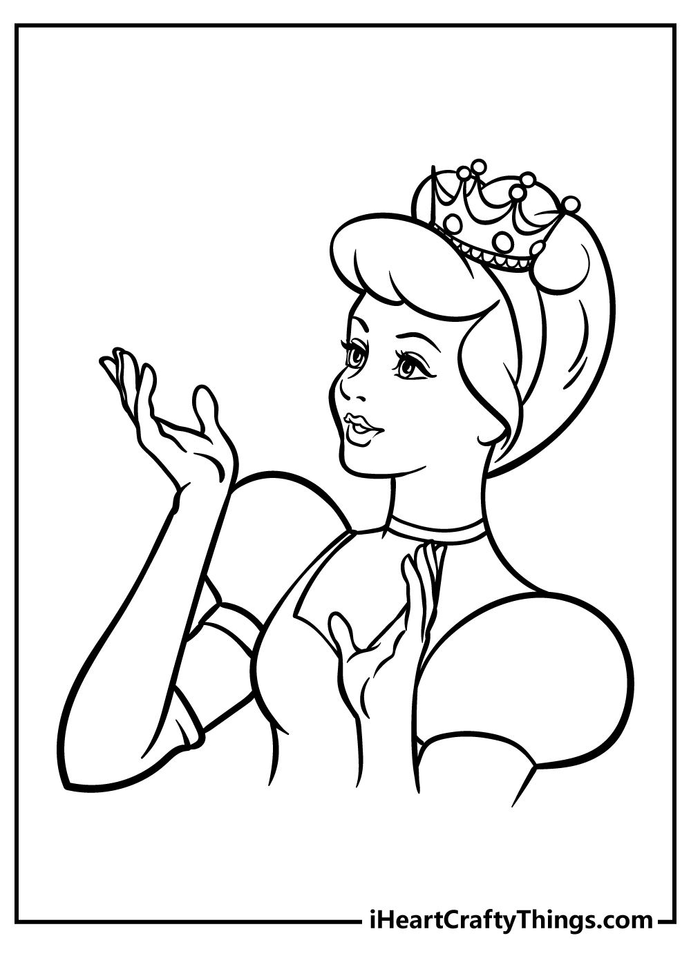 Detailed printable coloring picture featuring portrait of Cinderella wearing beautiful tiara