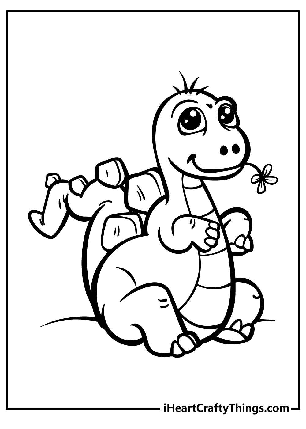 Free Baby Dinosaur coloring picture of a cute dino with a little flower in its mouth