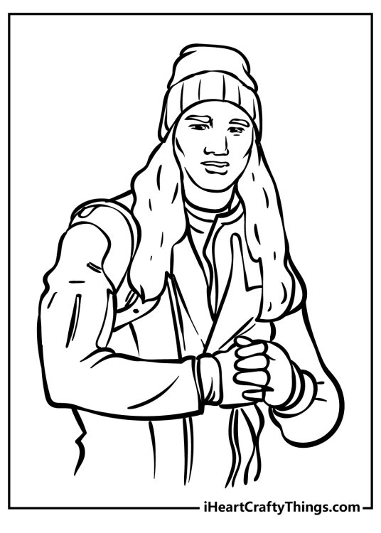 Descendants coloring printable for children featuring character Jay wearing beanie hat