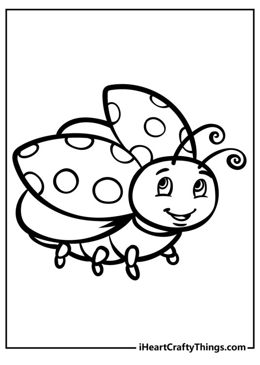 Free printable poster to color of a ladybug flying around while looking very happy