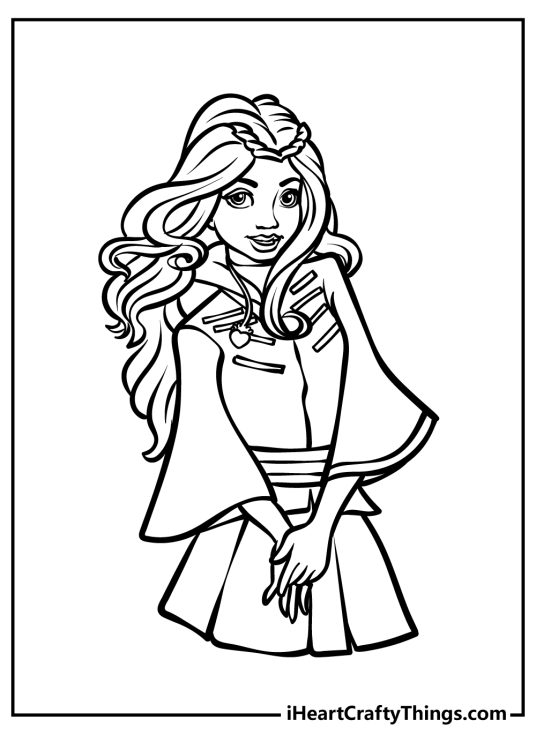 Descendants-themed picture to color featuring Evie the daughter of the Evil Queen
