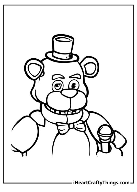 Five Nights At Freddy’s-themed printable featuring depiction of Freddy featured in the first game